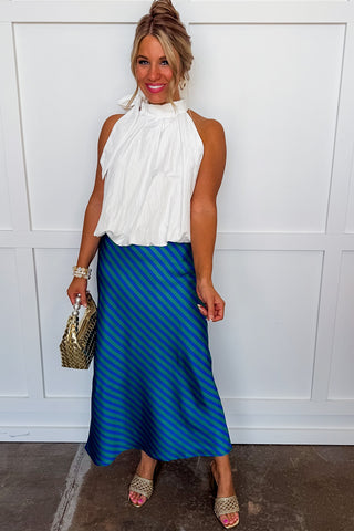 Stripe Satin Skirt in Blue