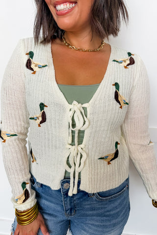 The Mallard Moment Tie Cardigan