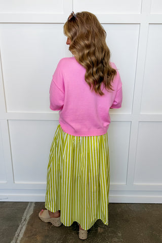 Sunlit Stroll Stripe Midi Skirt in Lime