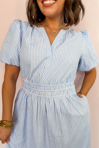 The Tracey Dress in Blue & White by Mary Square