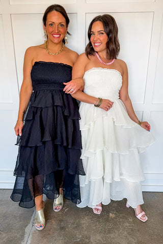 Save The Date Tiered Midi Dress in Ivory