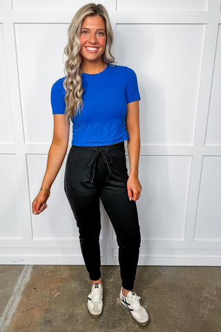 Hot Pink Deal - On The Go Crop Tee in Sapphire