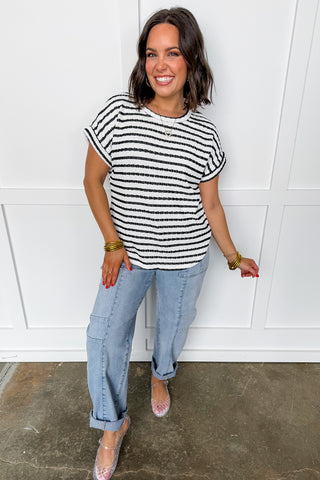 Off Duty Striped Tee in Black