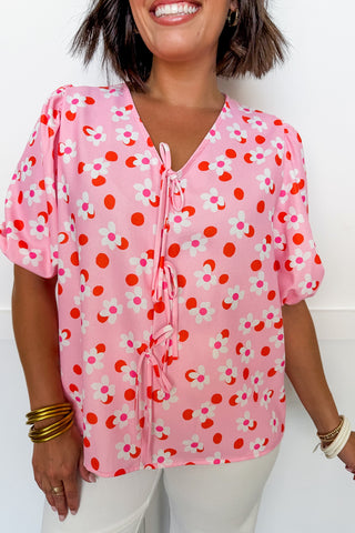 Daisy Dot Tie Top in Pink