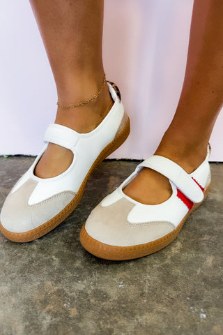 Calm Down Corkys Mary Jane Sneaker in White/Red
