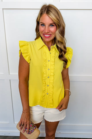 Social Hour Ruffle Blouse in Yellow