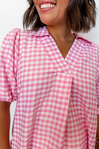 Pretty In Gingham Top in Pink