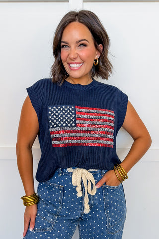 Sparkle & Stripes Navy Knit Top