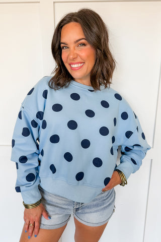 Dotted Sweatshirt in Navy + Sky Blue