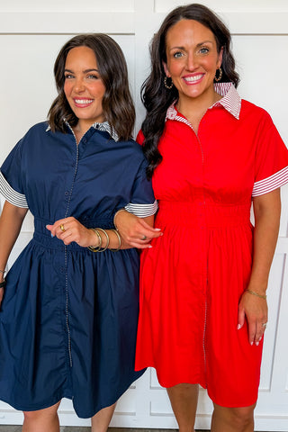 Sail Away Stripe Collar Dress in Navy