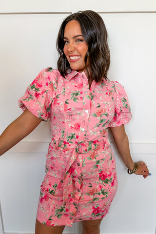 Spring Fling Floral Belted Dress Small