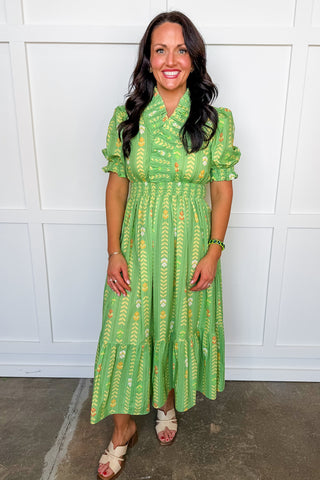 The Juliette Maxi Dress in Sage Chevron Floral