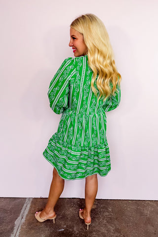The Riley Garden Lace Mini Dress in Green