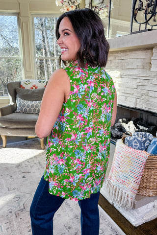 The Sea Breeze Henley Tank in Green Floral