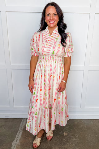 The Juliette Maxi Dress in Cream Chevron Floral