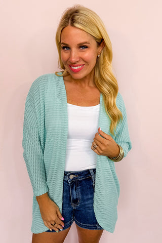 Spring Staples Cardigan In Aqua