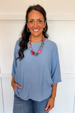 Relaxed Days Dolman Knit Top in Denim