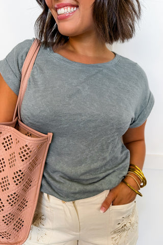 Polished Staple Cuff Sleeve Tee in Seagrass