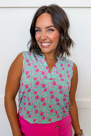 Dear Scarlett Lizzy Tank Top in Mint Floral
