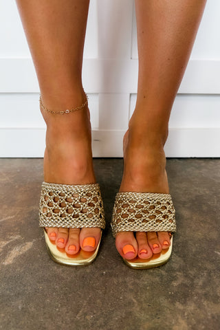 Woven Luxe Block Heel in Gold