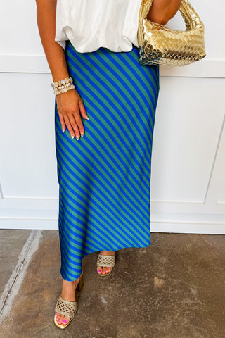 Stripe Satin Skirt in Blue