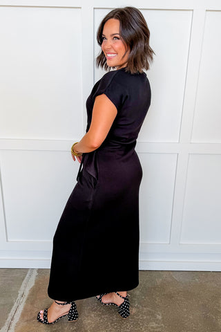 Side Note Comfy Tie Dress in Classic Black