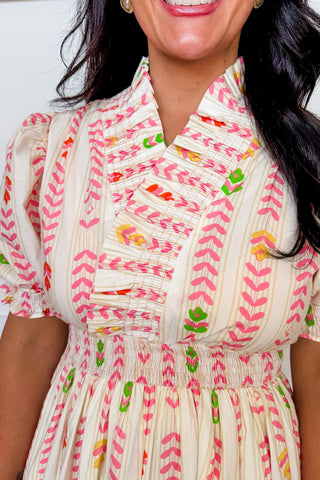 The Juliette Maxi Dress in Cream Chevron Floral