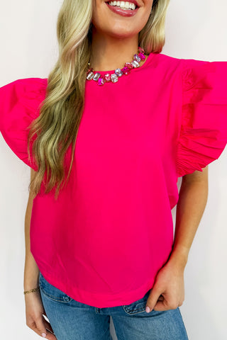 Statement Sleeve Society Top in Hot Pink