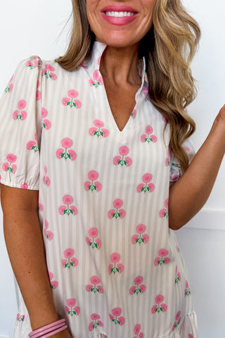 The Nancy Dress in Sweetbriar Stripe Pink by Mary Square