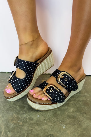 Manifest It Polka Dot Double Buckle Corkys Wedge