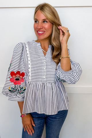 Blooming Charm Stripe Peplum Top