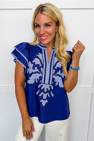 Southern Belle Statement Top in Navy