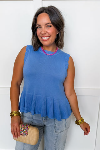 Sweetest Scalloped Reversible Knit Tank in Chambray Blue