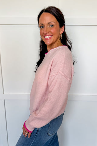 Pink On Pink Crew Neck Knit Sweater