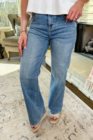 The Brooke Mid Rise Wide Leg Jeans By Bayeas