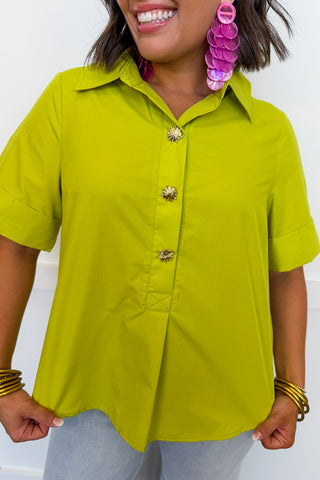 First Impressions Button Top in Chartreuse