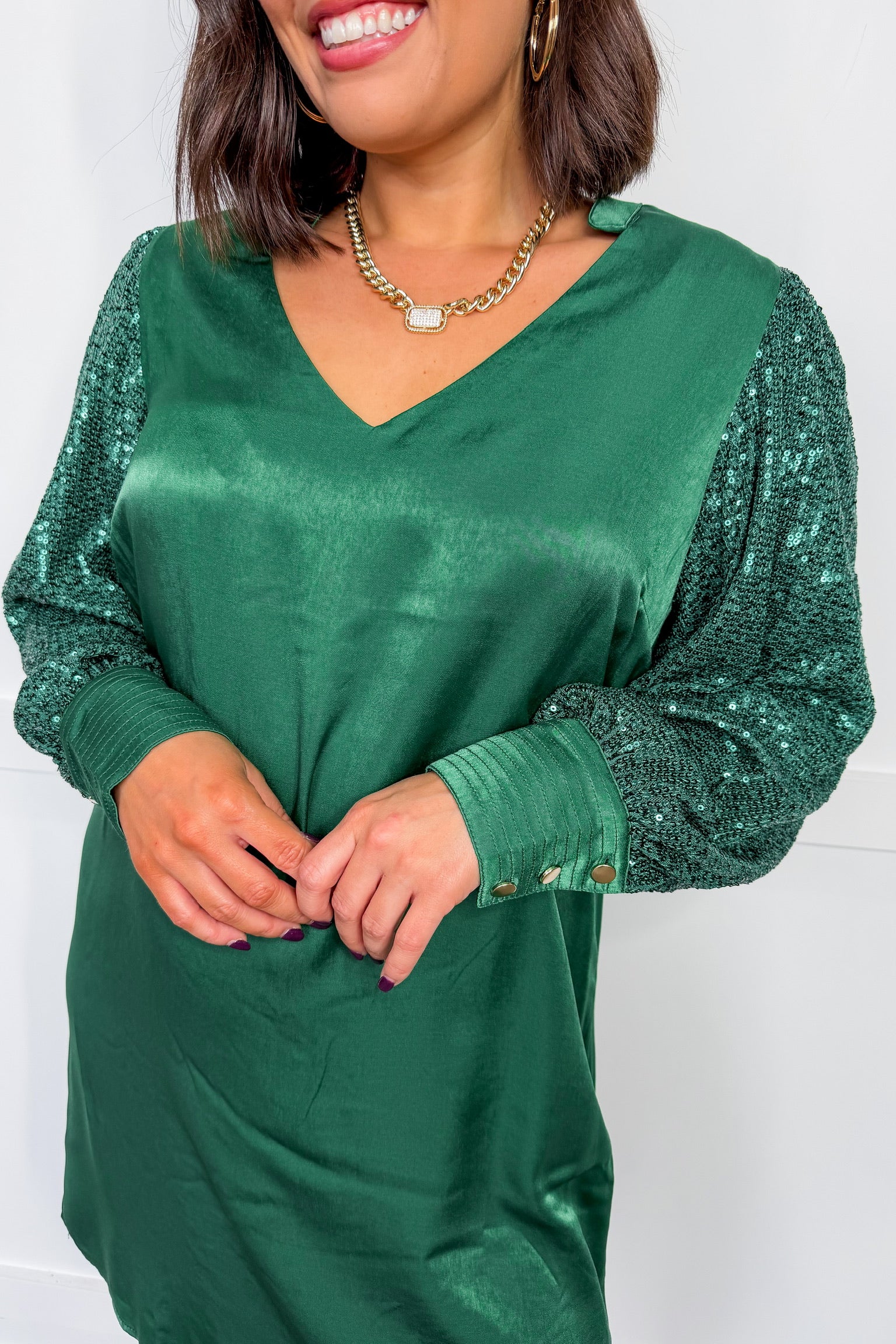 The Jordan Sequin Sleeve Green Dress by Michelle McDowell Jules & James Boutique The Jordan Sequin Sleeve Green Dress by Michelle McDowell Jules & James Boutique