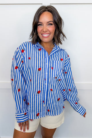 Berry Sweet Stripe Button Down Top