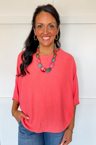 Relaxed Days Dolman Knit Top in Coral