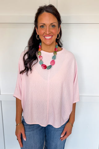 Relaxed Days Dolman Knit Top in Baby Pink