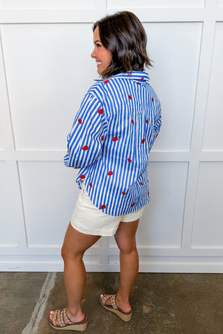 Berry Sweet Stripe Button Down Top