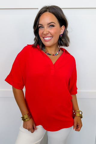 Everyday Airflow Collared Top in Ruby