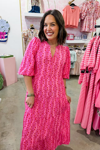 The Cameron Midi Dress in Heirloom Vine Pink by Mary Square