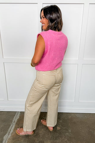 The Harper Gingham Wide Leg Trouser Pants in Tan