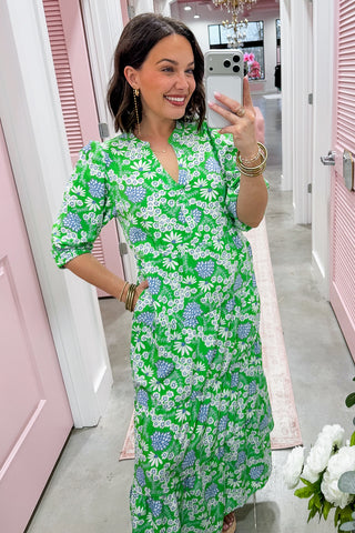 The Cameron Midi Dress in Daisy Chain Green by Mary Square