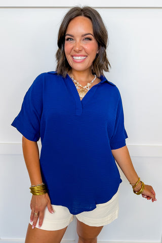 Everyday Airflow Collared Top in Navy