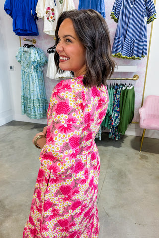 The Riley Midi Dress in Pink Floral by Mary Square