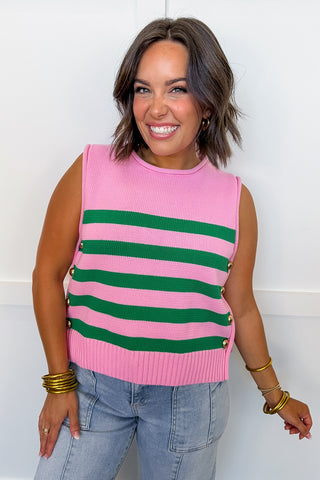 Preppy In Pink & Green Stripe Knit Tank