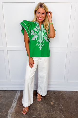 Mid Seam Cropped Wide Leg Pocketed Denim Jeans in Ivory