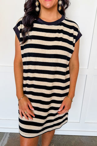 Hot Pink Deal - Classic Striped Terrycloth Dress in Black